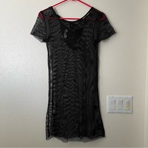 Just Sexy Lingerie Black Sheer Mesh Chemise Fishnet Mini Dress - NWT - Sz Large
